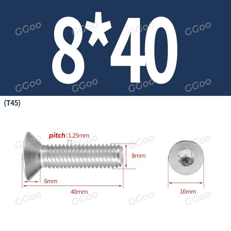 A2 Stainless Steel Torx Countersunk Flat Head Machine Screws M2 M2.5 M3 M4 M5 M6 M8 DIN 965 — 4mm to 60mm