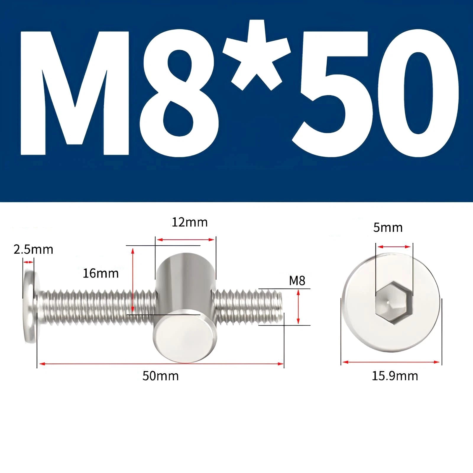 M4 M5 M6 M8 304 Stainless Steel Furniture Connecting Bolts with Barrel Nuts