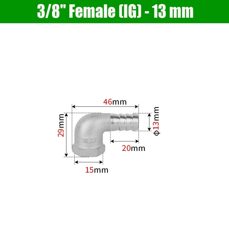 BSP Male Elbow Barbed Hose Connector — Stainless Steel, 1/8" to 1/2", 6–16mm