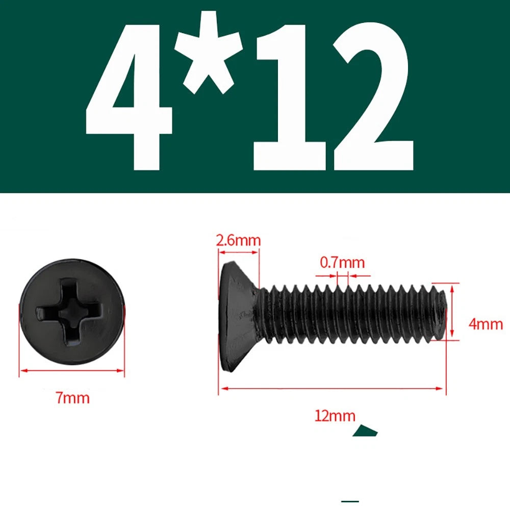 Black Phillips Flat Head Countersunk Machine Screws — Carbon Steel M1–M6