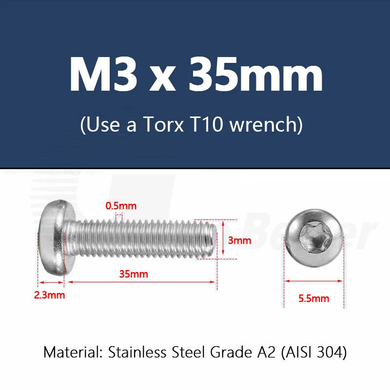 T3–T50 Torx Pan Head Machine Screws – M1.4 to M10, A2 Stainless Steel (3–100mm)
