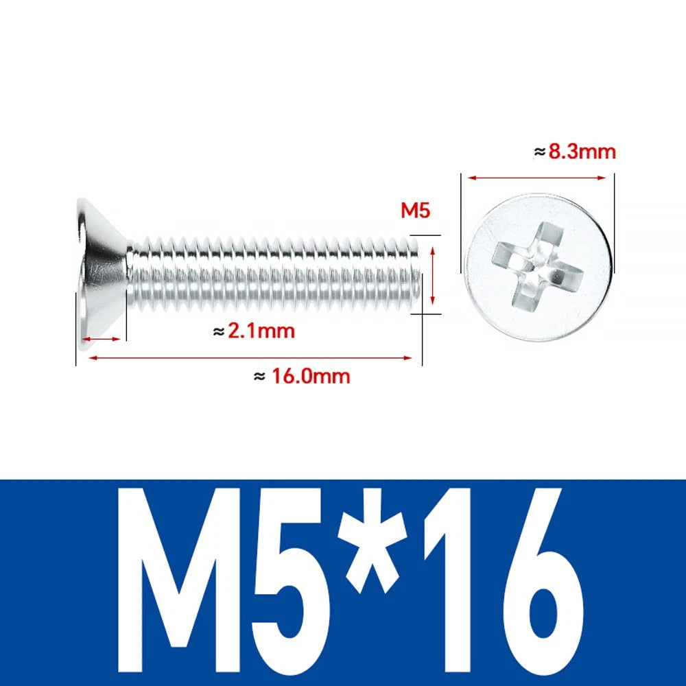 Countersunk Phillips Machine Screws – M2 to M12, White / Colour Zinc Plated, Carbon Steel
