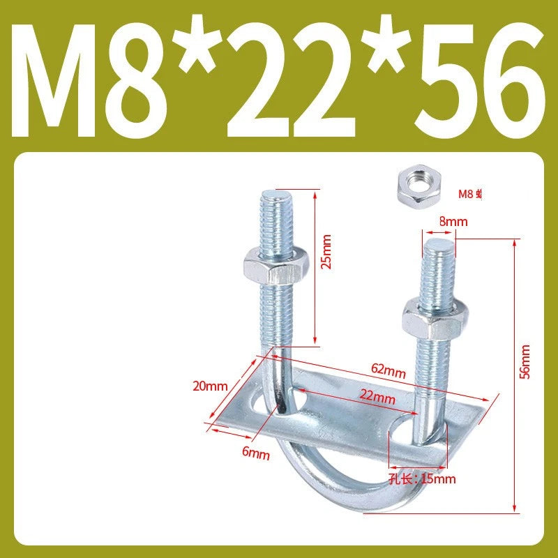 Round U-Bolts Sets Steel 16mm-219mm Inner Width M6 M8 M0 M12 with Nut, Plate