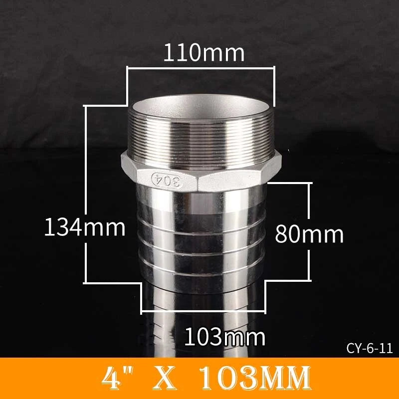 Stainless Steel BSP Male Thread x Barb Hose Tail Connector | 1/8" to 4"