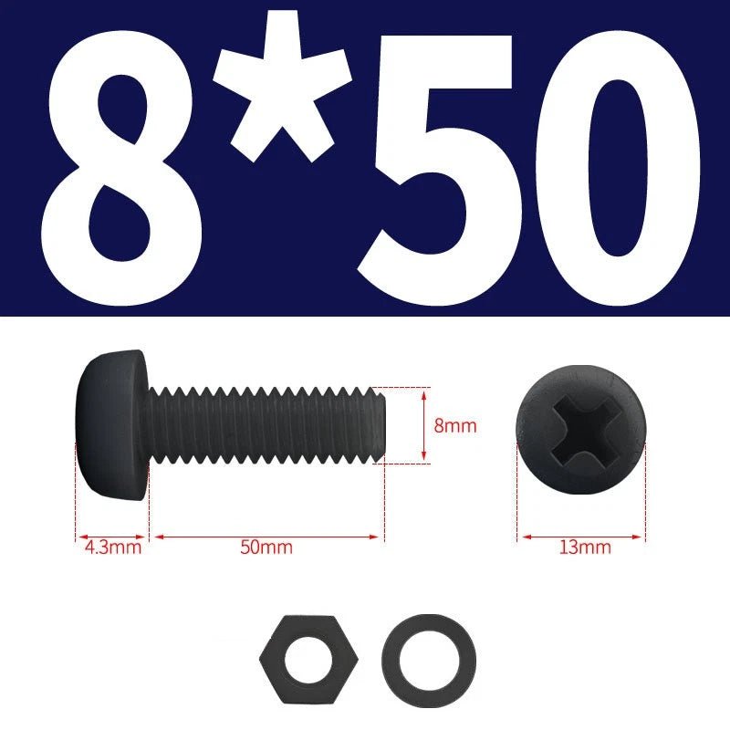 Black Nylon Phillips Machine Screws with Nuts & Washers — Metric M2 to M8 - HomeDIYer