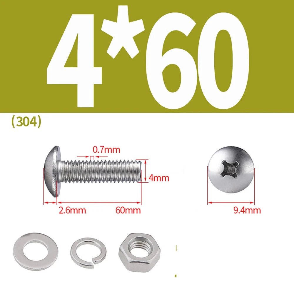 M2–M4 Phillips Truss Head Machine Screws with Hex Nuts & Washers – A2 Stainless Steel - HomeDIYer