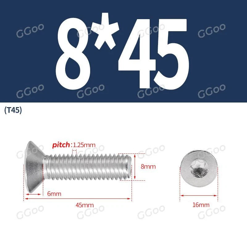 A2 Stainless Steel Torx Countersunk Flat Head Machine Screws M2 M2.5 M3 M4 M5 M6 M8 DIN 965 — 4mm to 60mm