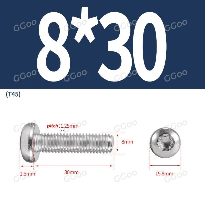 A2 Stainless Steel Torx Pan Head Machine Screws — M2 to M8, Six-Lobe Drive