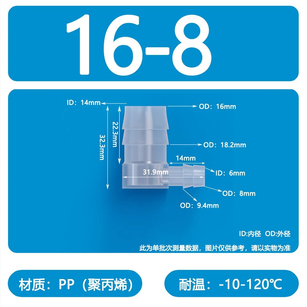 90° Elbow Plastic Barbed Joiner Reducer Connector Pipe Tube Hose Water 1.6-25mm