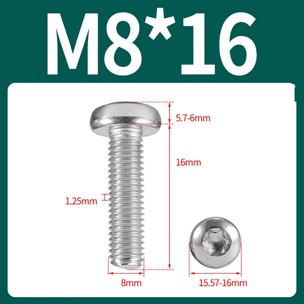 M2–M10 A2 Stainless Steel Torx Button Head Machine Screws, With or Without Column, Pack of 5