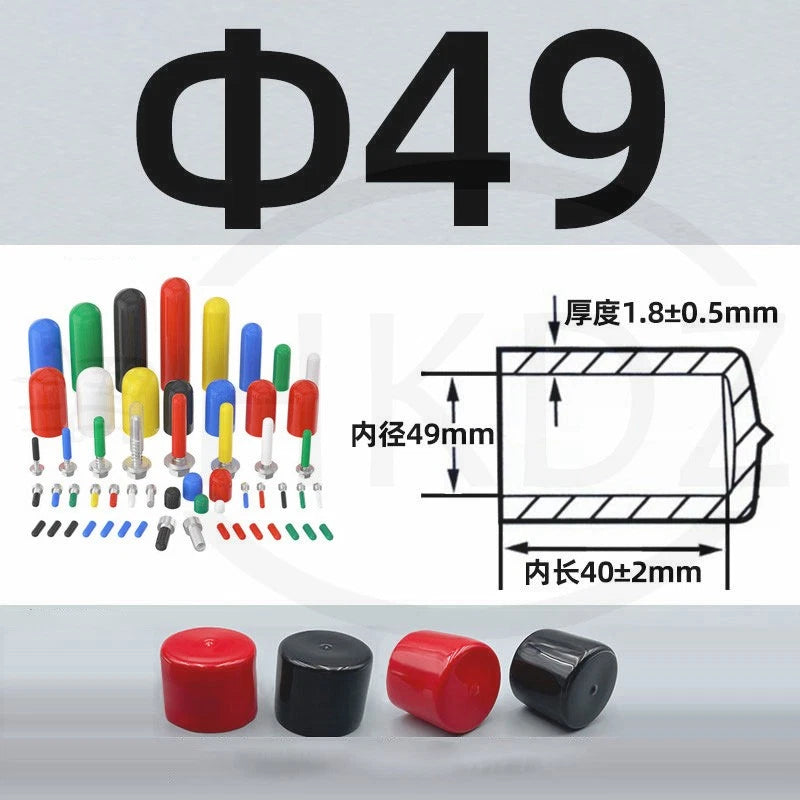 PVC End Caps for Screws, Bolts, Rods, Tubes & Cables – Thread Cover Protector, Rubber Plastic Caps (12-114mm, Multiple Colors)
