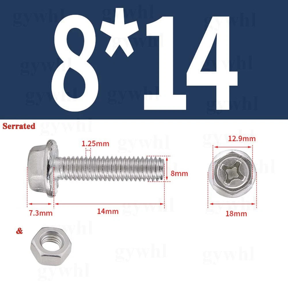 Phillips Hex Flange Bolts with Hex Nuts — Serrated & Smooth, M3–M8