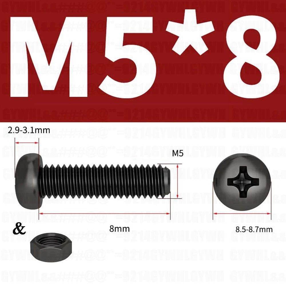 Black Pan Head Phillips Machine Screws + Hex Nuts Set – A2 Stainless Steel, M2 to M10