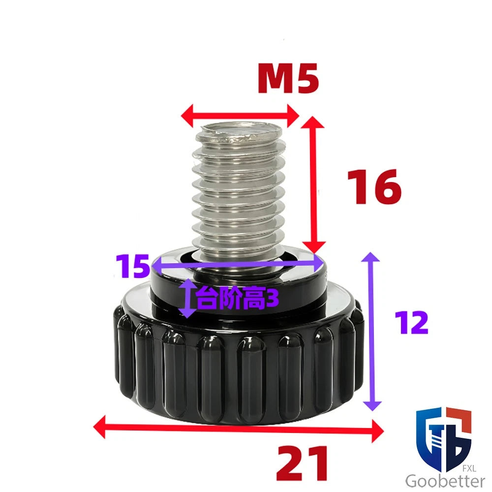 Knurled Thumb Screws with Round Plastic Handle — M3 M4 M5 M6 M8 M10 Clamping Knob Bolts