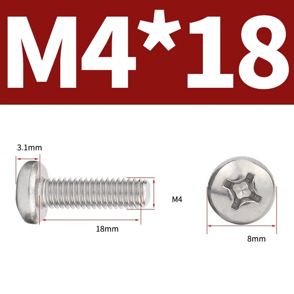 Phillips Pan Head Machine Screws — A4 Marine Grade Stainless Steel, DIN 7985 (M1.6–M10)