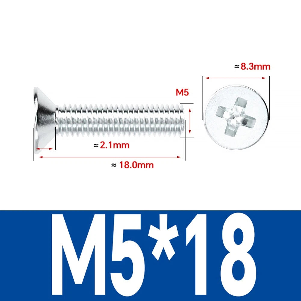 Countersunk Phillips Machine Screws – M2 to M12, White / Colour Zinc Plated, Carbon Steel