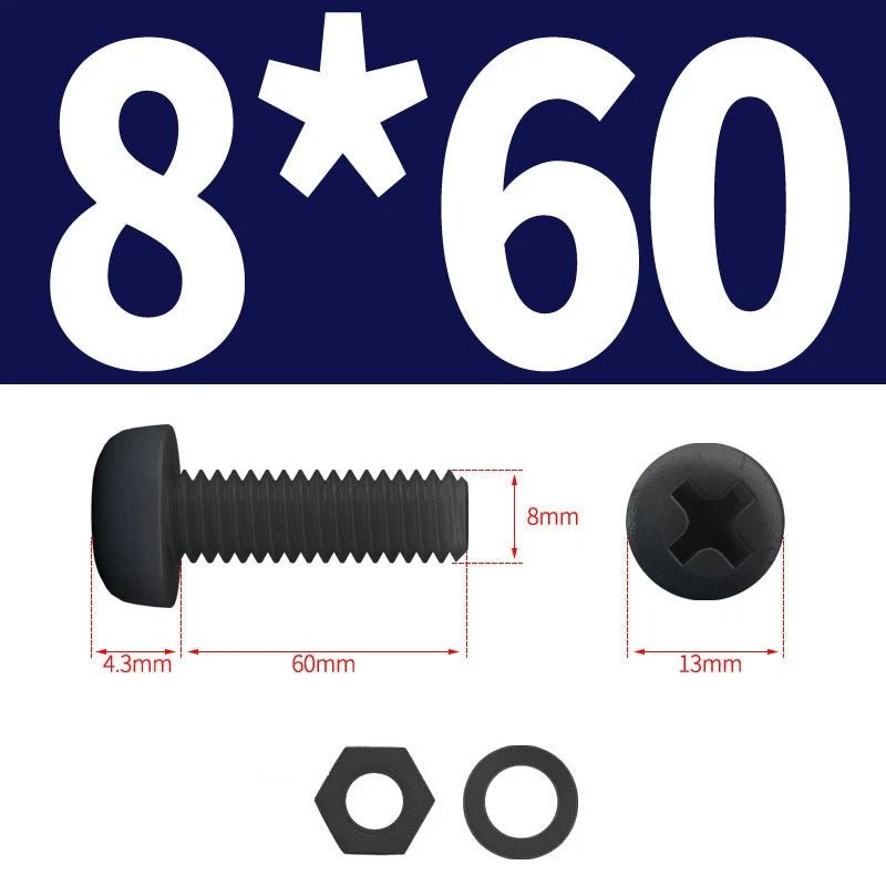 Black Nylon Phillips Machine Screws with Nuts & Washers — Metric M2 to M8 - HomeDIYer