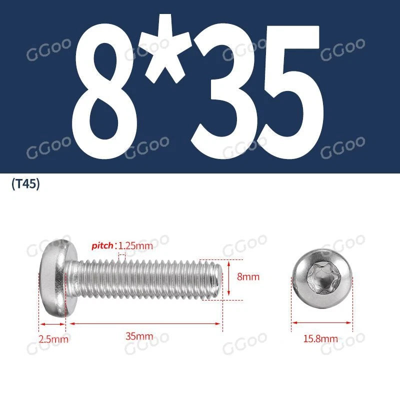 A2 Stainless Steel Torx Pan Head Machine Screws — M2 to M8, Six-Lobe Drive