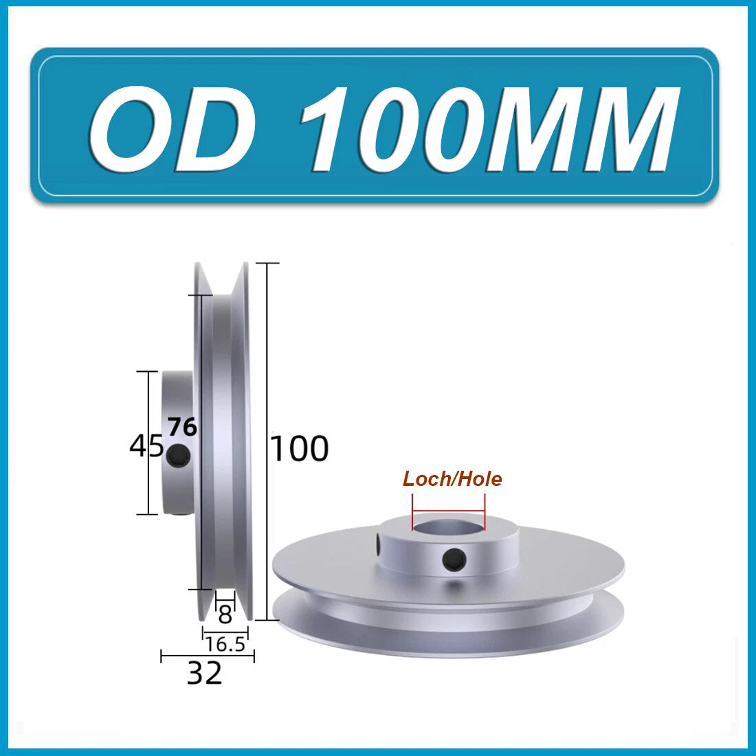 Aluminium V-Groove Pulley 1 Groove OD 50/60/80/100mm for B-type Belts Pulleys