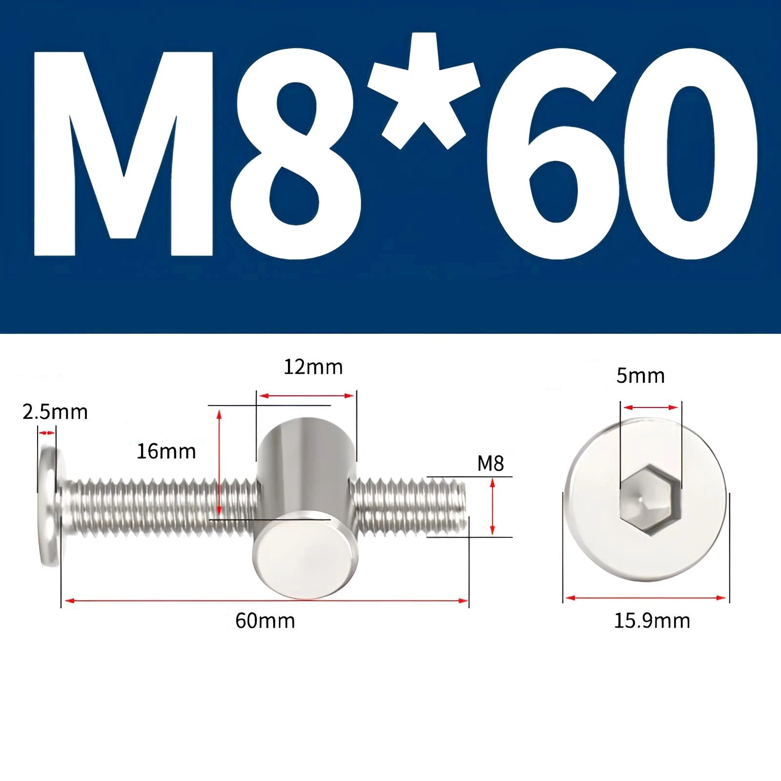 M4 M5 M6 M8 304 Stainless Steel Furniture Connecting Bolts with Barrel Nuts