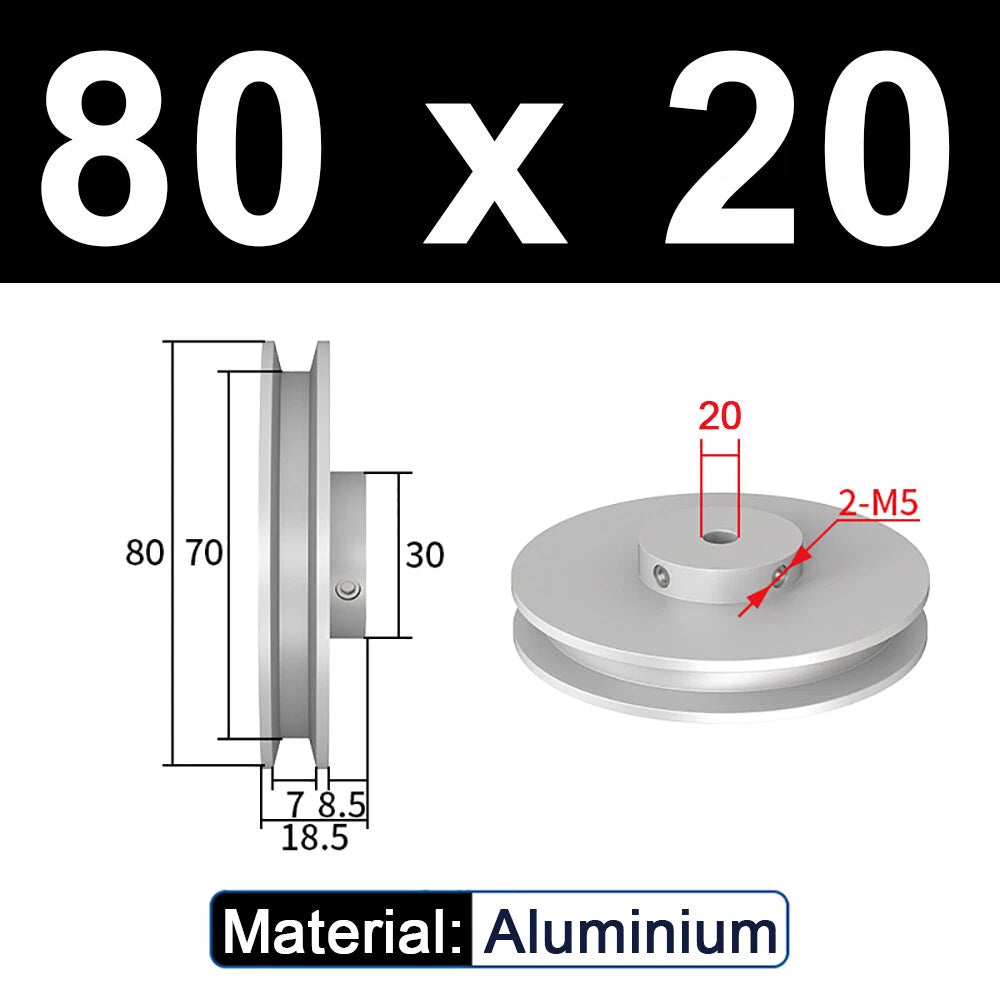 OD 20mm-100mm Aluminium V-Groove Pulley With Fixed Screw for 5mm/6mm Width Belt