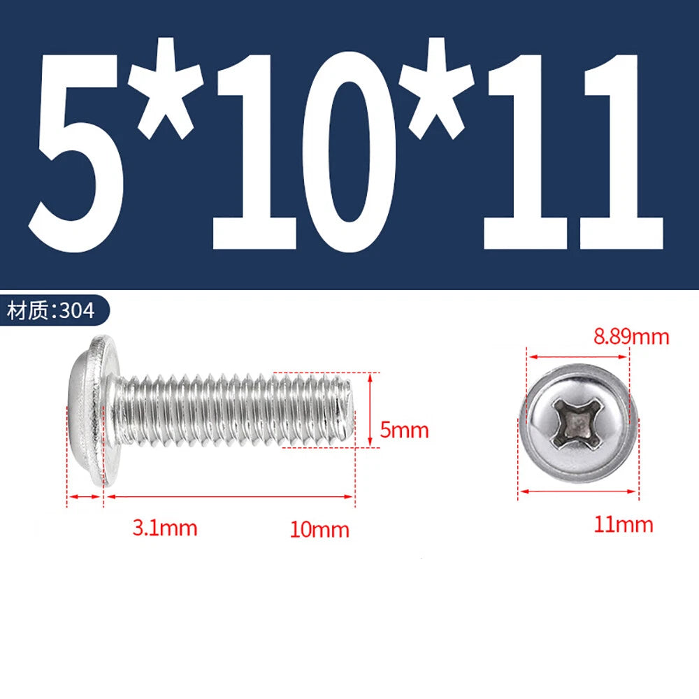 Phillips Flanged Button Head Screws M1.4–M6 | 304 Stainless Steel
