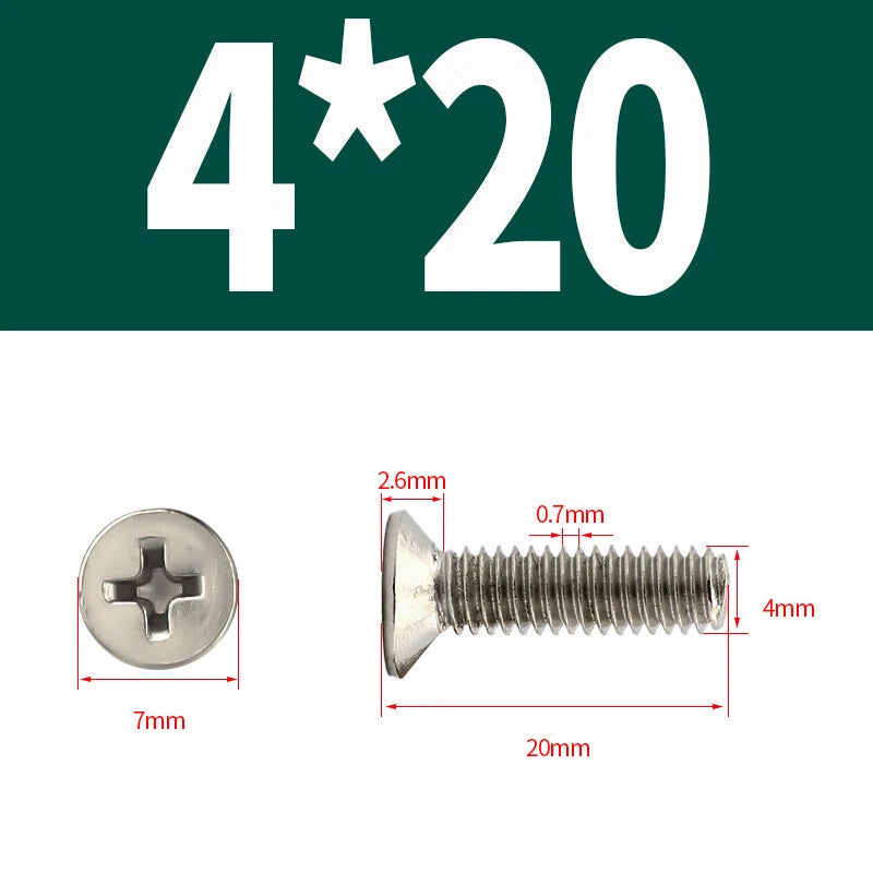 Phillips Machine Screws Countersunk Nickel Plated Steel DIN 965 Flat Head M1~M6