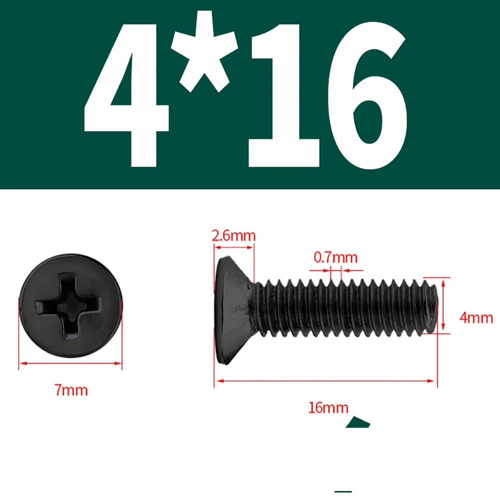 Black Phillips Flat Head Countersunk Machine Screws — Carbon Steel M1–M6