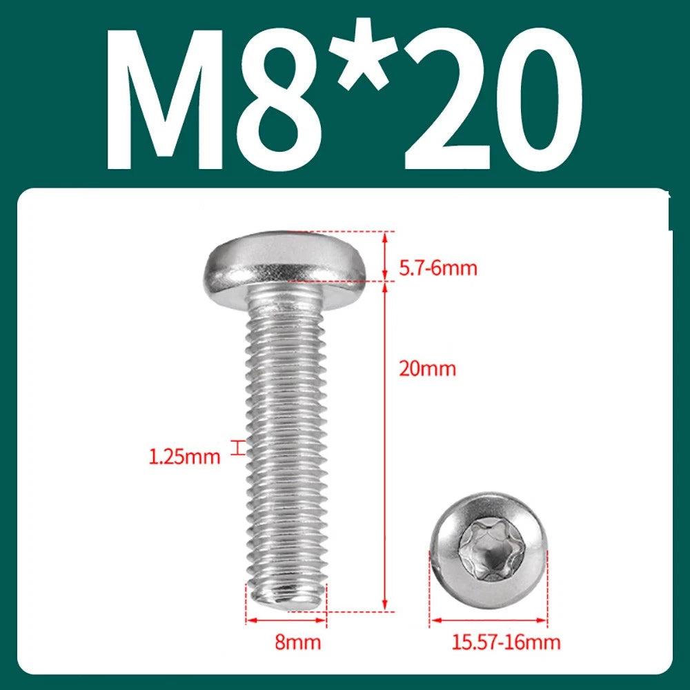 M2–M10 A2 Stainless Steel Torx Button Head Machine Screws, With or Without Column, Pack of 5