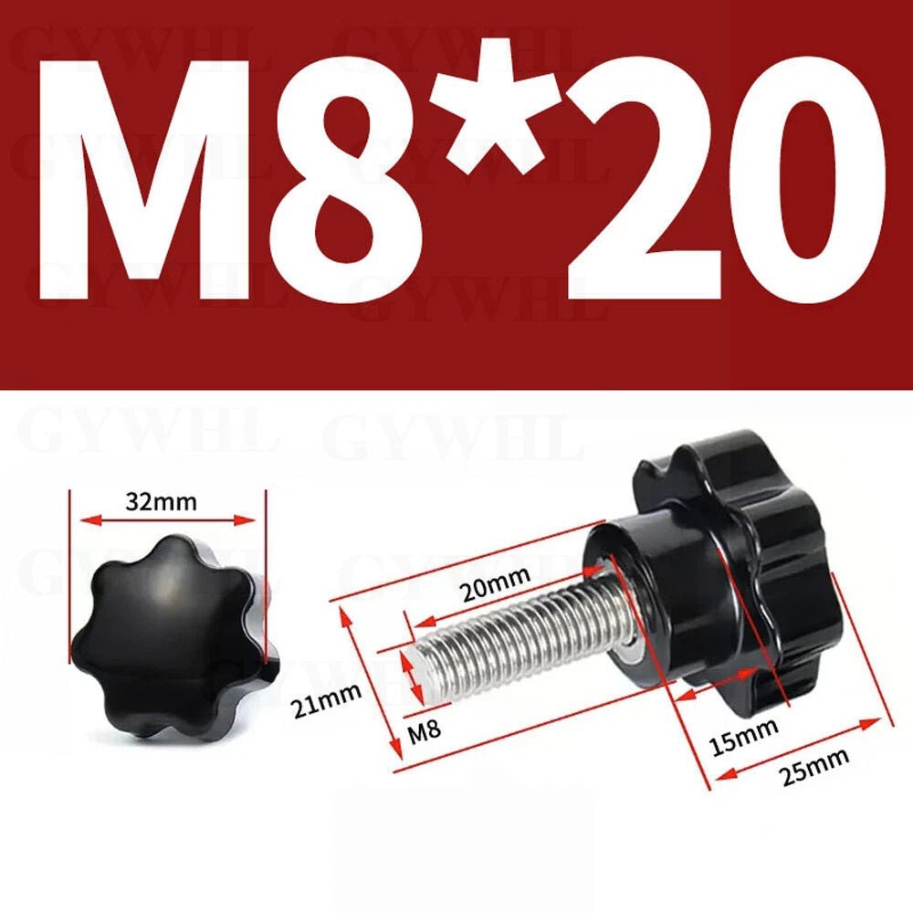 Stainless Thumb Screws Hand Knob Grip Bolts Black Plastic Hexalobular Star Head - HomeDIYer