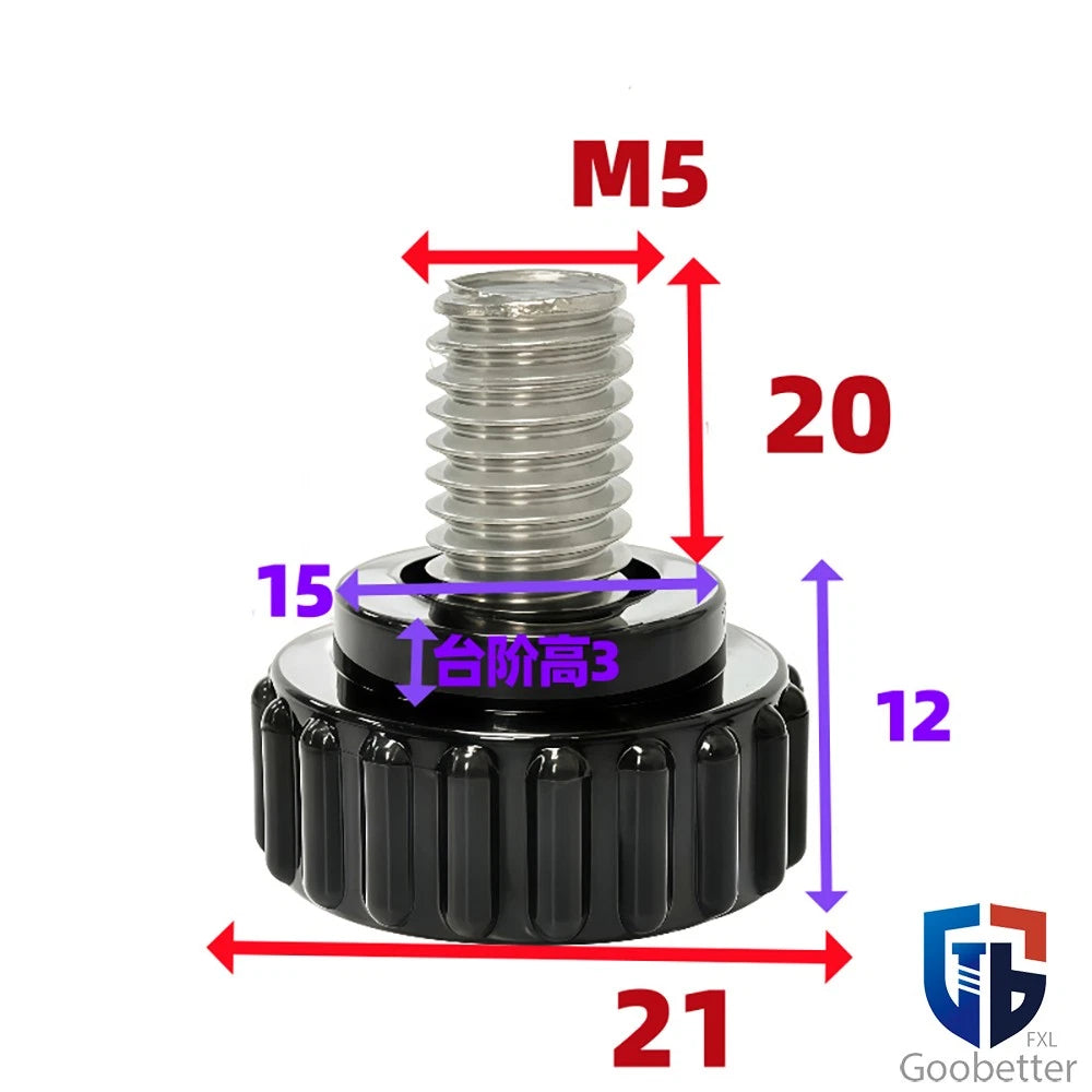 Knurled Thumb Screws with Round Plastic Handle — M3 M4 M5 M6 M8 M10 Clamping Knob Bolts