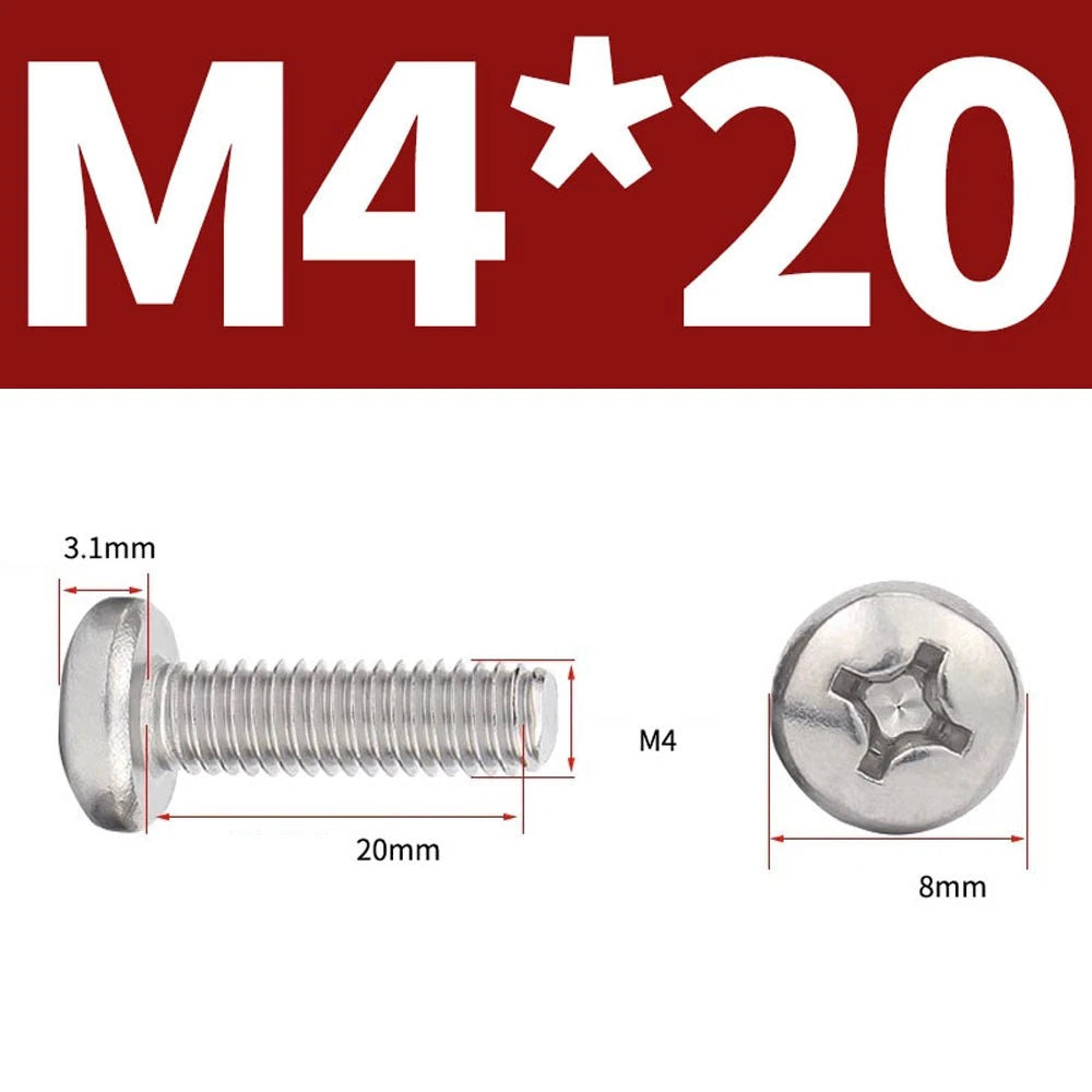 Phillips Pan Head Machine Screws — A4 Marine Grade Stainless Steel, DIN 7985 (M1.6–M10)