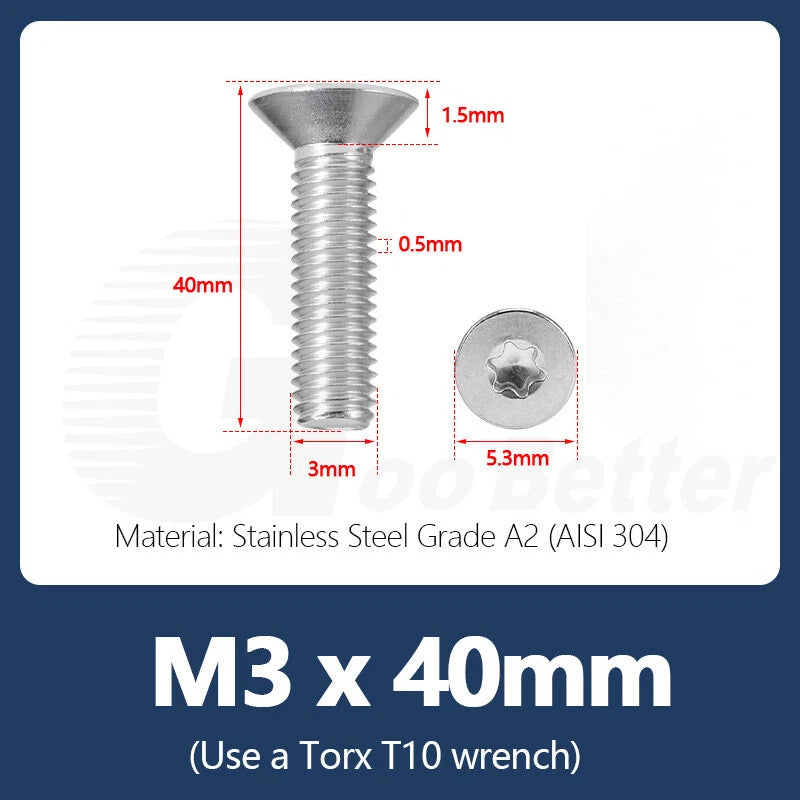 M1.4–M12 Torx Countersunk Machine Screws – A2 Stainless Steel, DIN 965 (3–100mm)