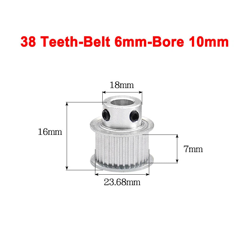 2GT Drive Pulley With Step 16 Tooth - 100 Tooth Bore 4mm - 25mm for 6mm Belt