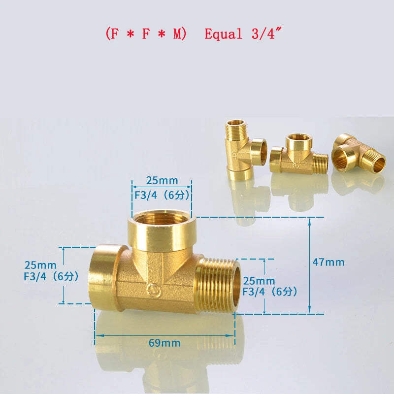 Brass Tee Pipe Fittings – NPT Thread, 1/8" to 2", M/F Configurations