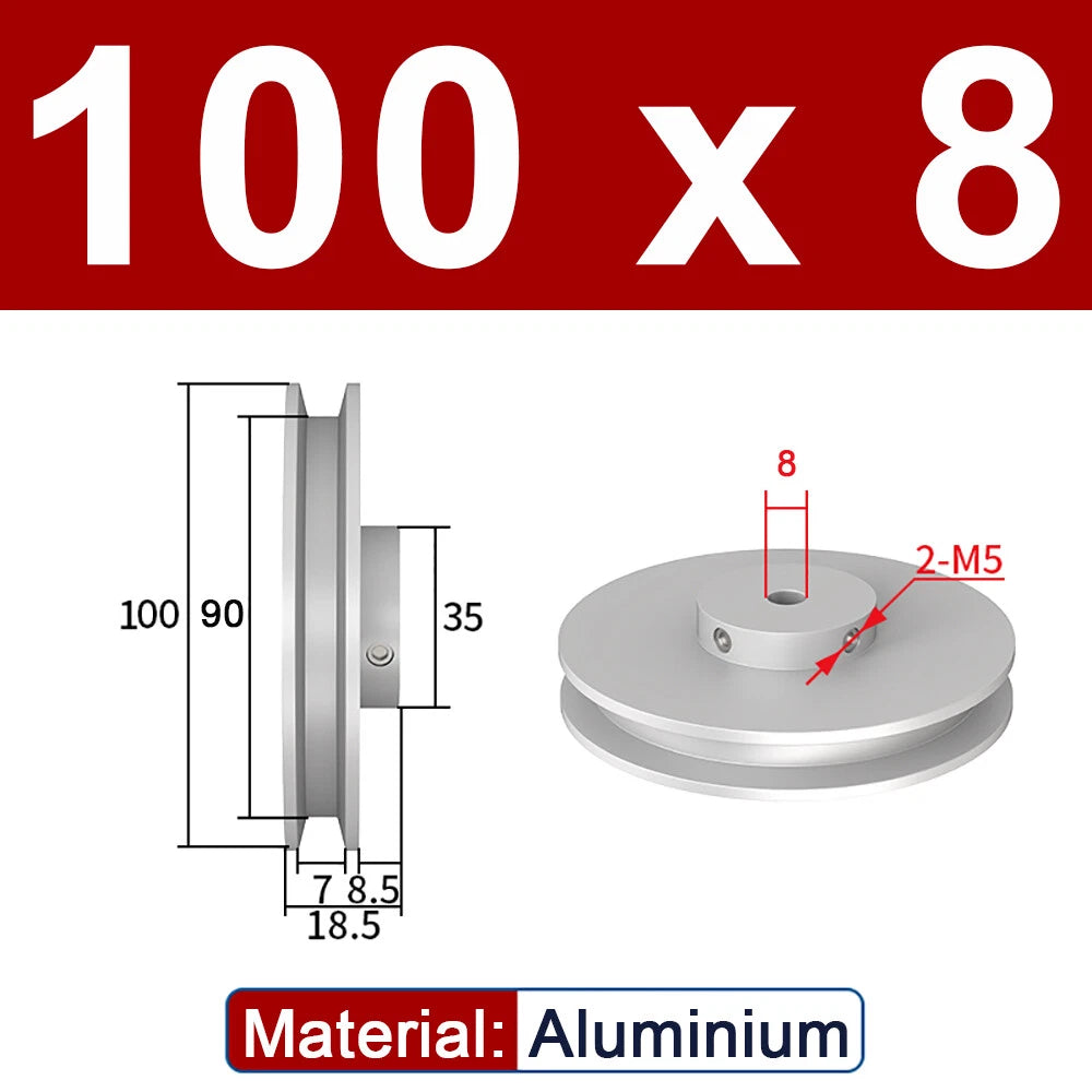 OD 20mm-100mm Aluminium V-Groove Pulley With Fixed Screw for 5mm/6mm Width Belt