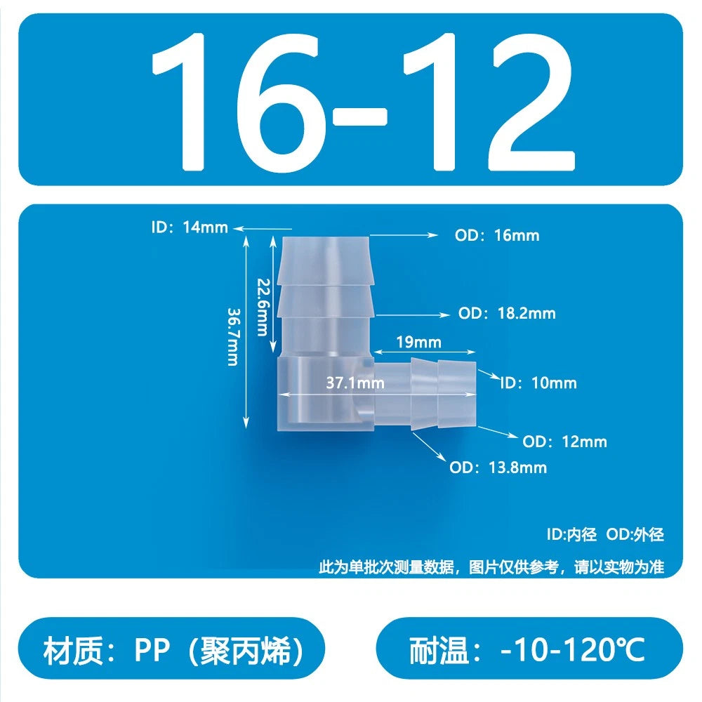 90° Elbow Plastic Barbed Joiner Reducer Connector Pipe Tube Hose Water 1.6-25mm