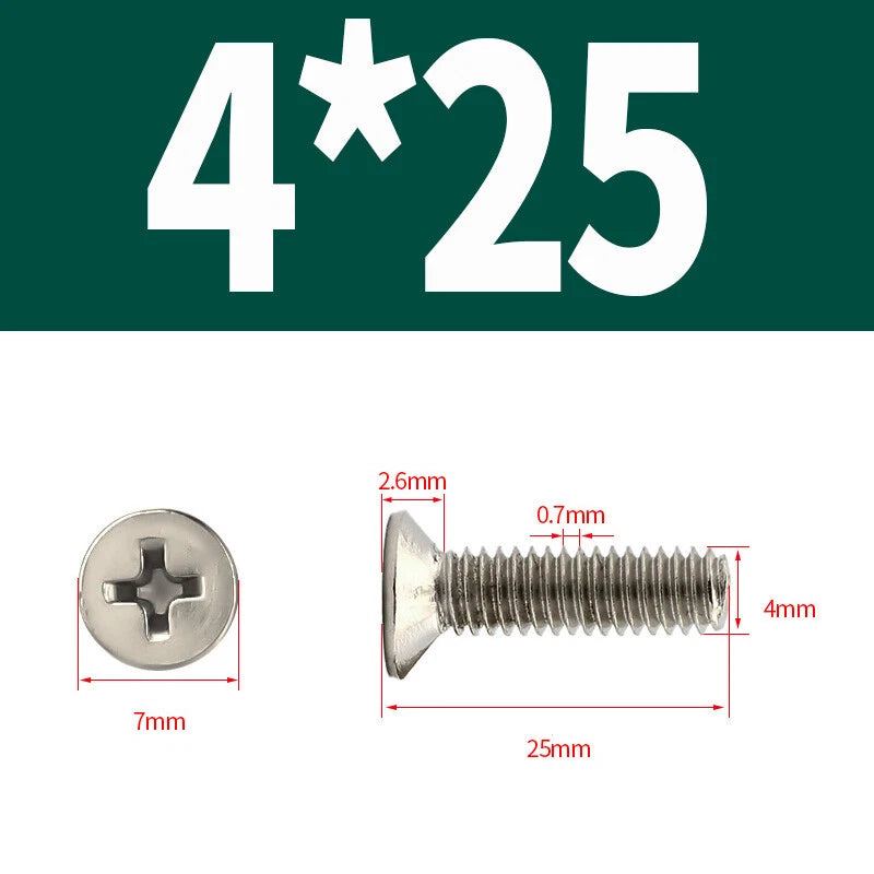 Phillips Machine Screws Countersunk Nickel Plated Steel DIN 965 Flat Head M1~M6