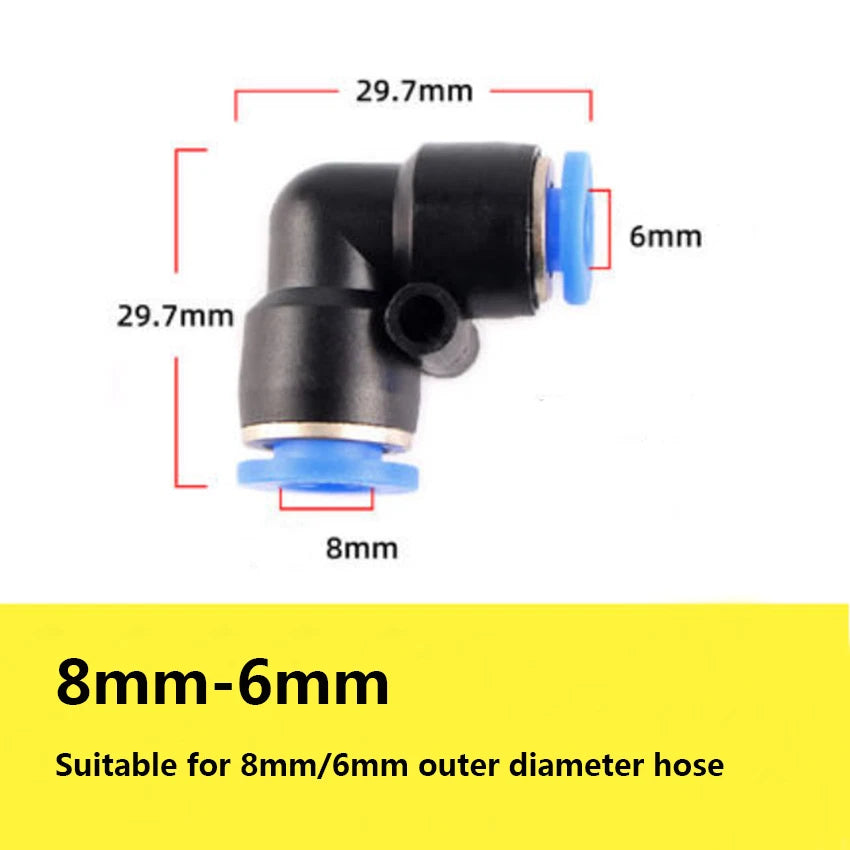 90° Elbow Push to Connect Pneumatic Hose Fitting — Reducing Connector 6mm to 12mm