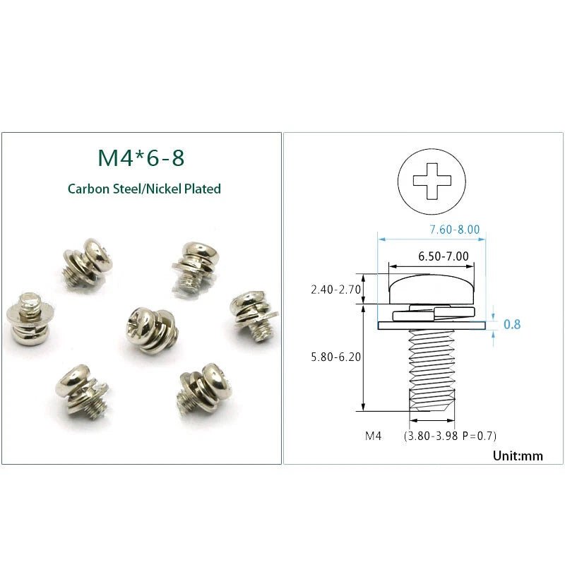 M2 M2.6 M4 Phillips Pan Head Machine Screws with Built - In Washer — Carbon Steel, Nickel / Black / Colored Zinc - HomeDIYer