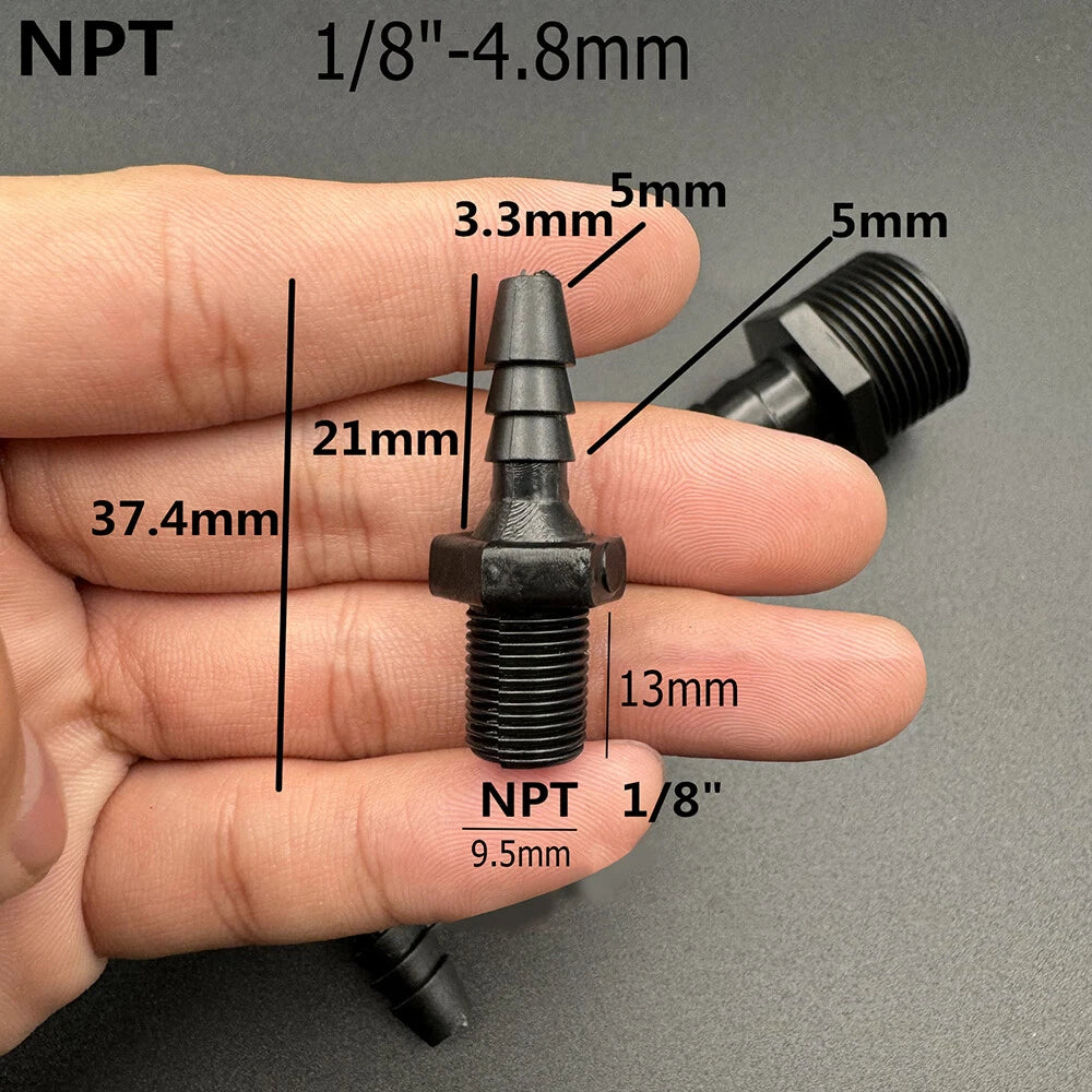 Male NPT Plastic Hose Barb Fitting — Straight Hosetail Connector