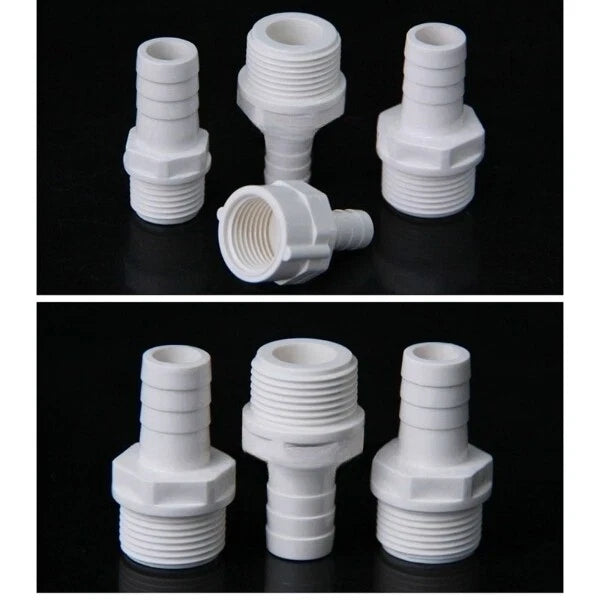 Barb PVC Pipe Straight Connector Fittings 1 2" 3 4" Threaded To Hose OD 8~16mm