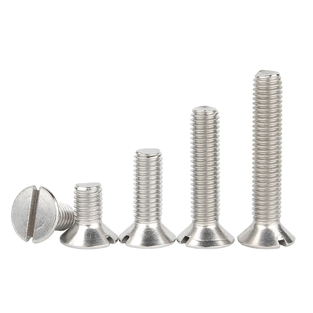 M1.6–M4 Slotted Countersunk Machine Screws – A2 Stainless Steel, Flat Head, Lengths 4mm–50mm