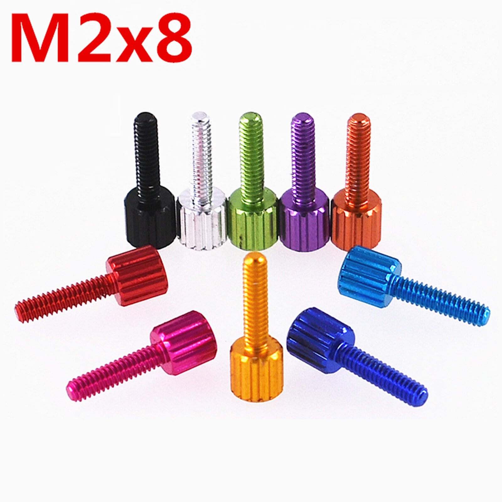 M2 Knurled Thumb Screws — 6061 Aluminum Alloy, Colored Round Hand Grip Knob Bolts