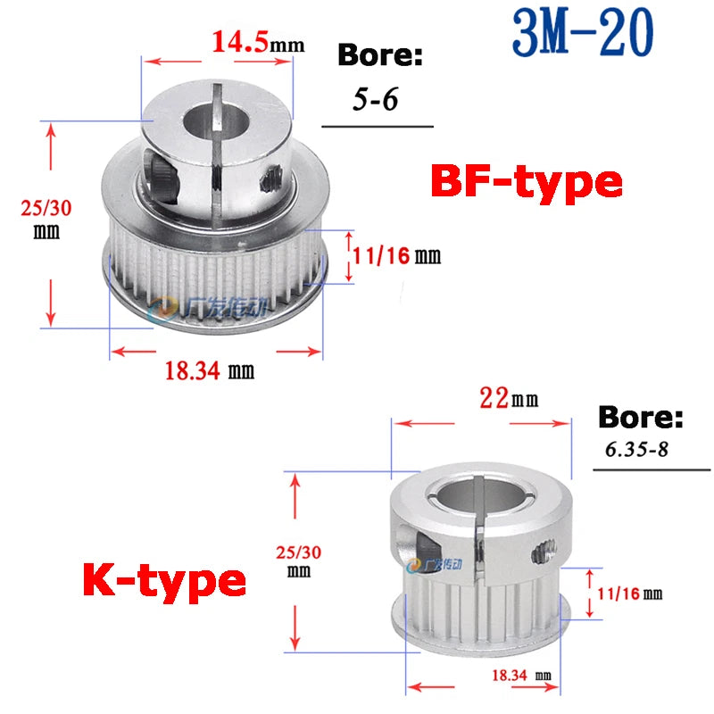 3M Timing Belt Tooth 20T-40T Synchronous Drive Pulley Width 11/16mm Bore 5-15mm