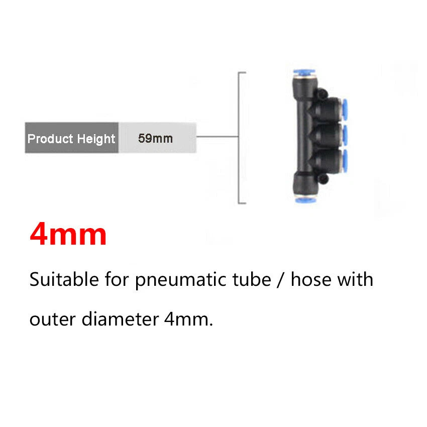 Pneumatic 5-Way Push-In Fitting Manifold | Air Tube Connector 4 6 8 10 12mm