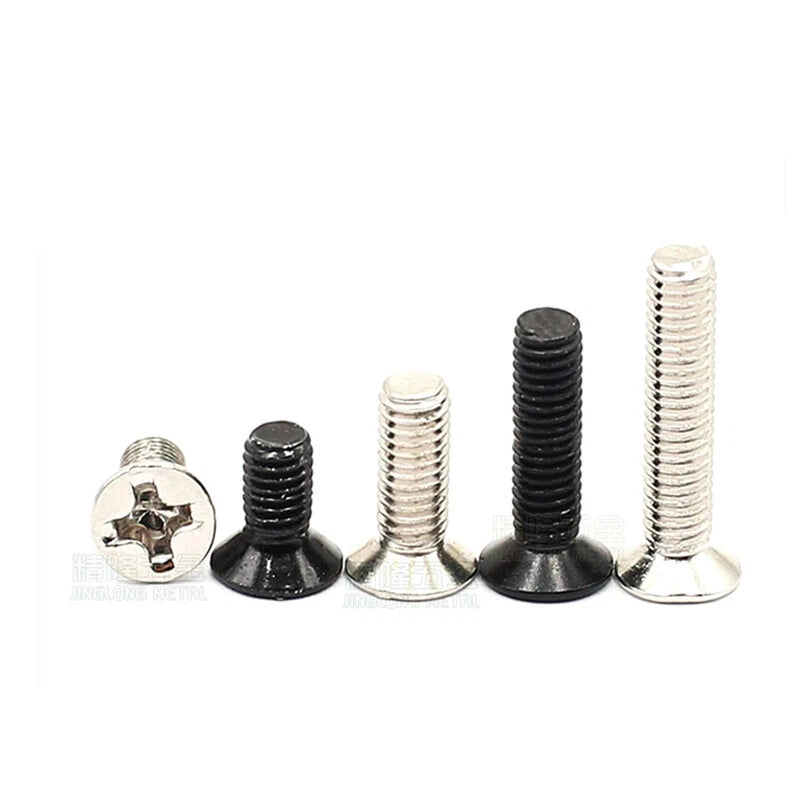 M1–M4 Phillips Countersunk Head Machine Screws – Carbon Steel, Nickel or Black Zinc, Fully Threaded