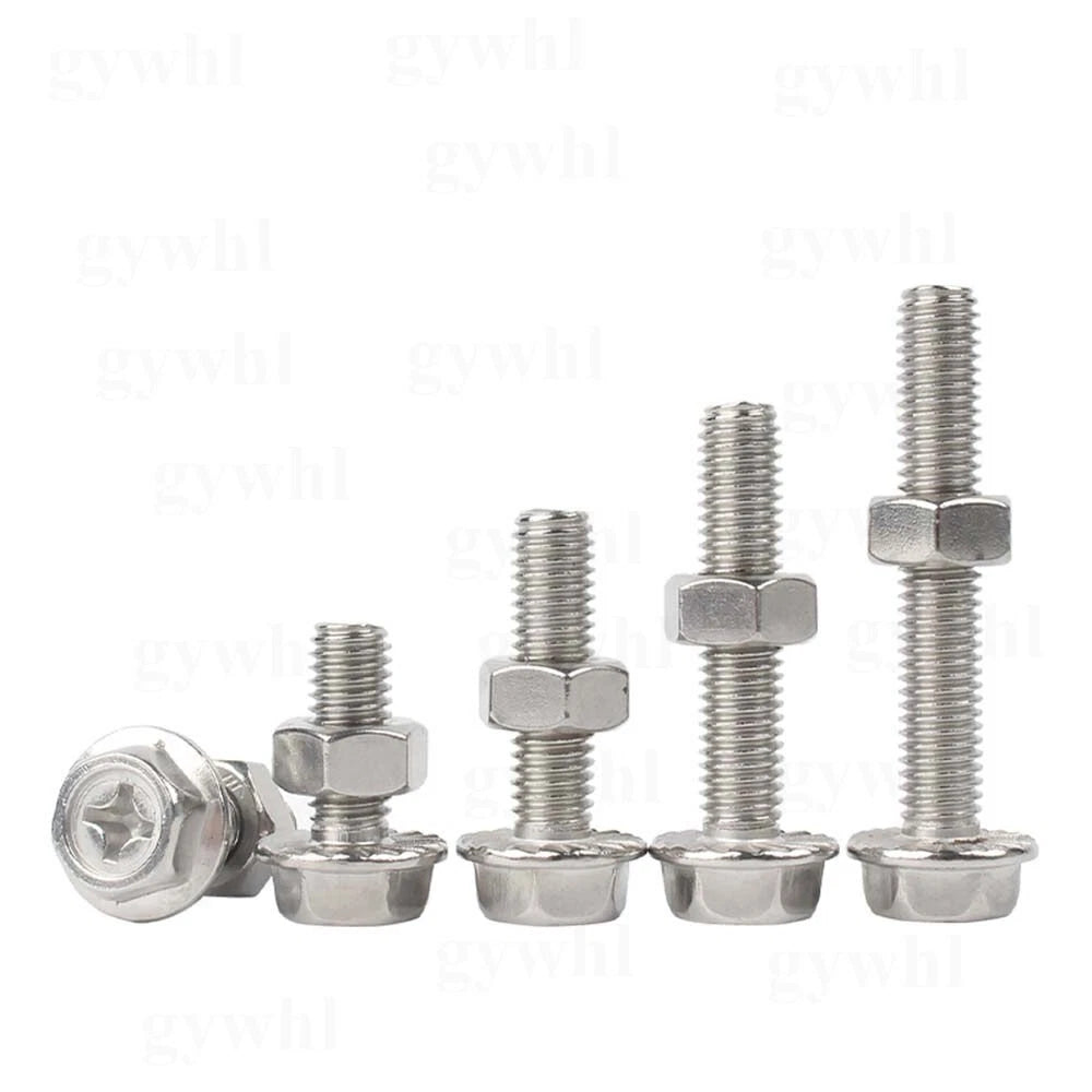Phillips Hex Flange Bolts with Hex Nuts — Serrated & Smooth, M3–M8