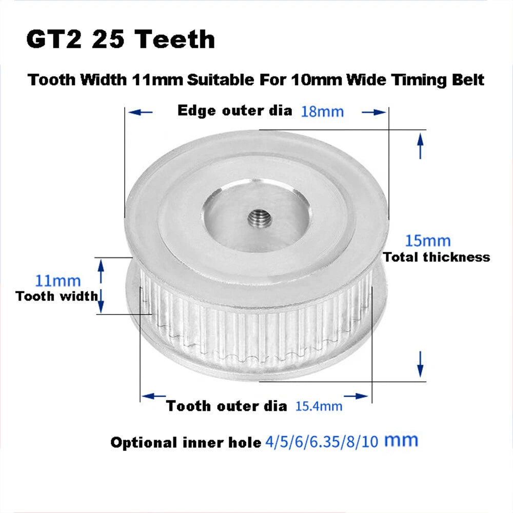 GT2 For 10mm Timing Belt,Idler Drive Pulley 20/22/24/25/26/28/30 Tooth 3-12 Bore
