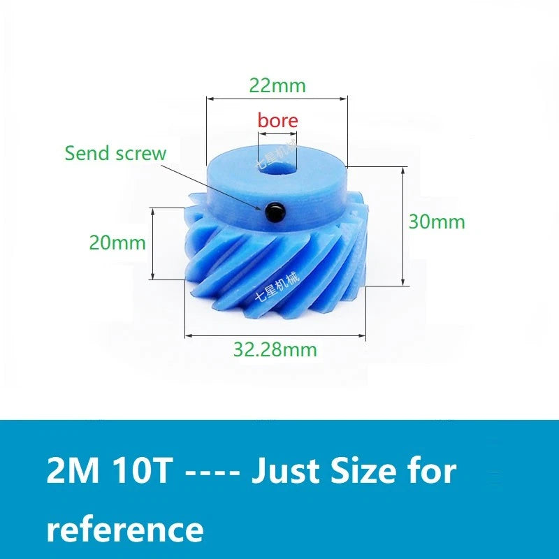 Plastic Helical Gear 2M Mod 2 45° 10T - 30T Teeth Nylon Motor Pinion Bore 6-20mm